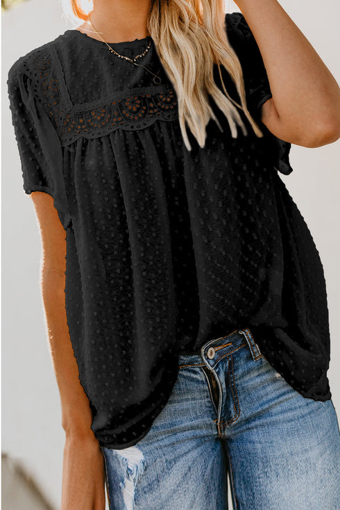 Flutter Sleeves Sheer Textured Babydoll Top